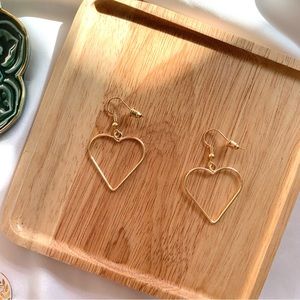 NEW Heart Hoop Dangle Earrings Gold Tone